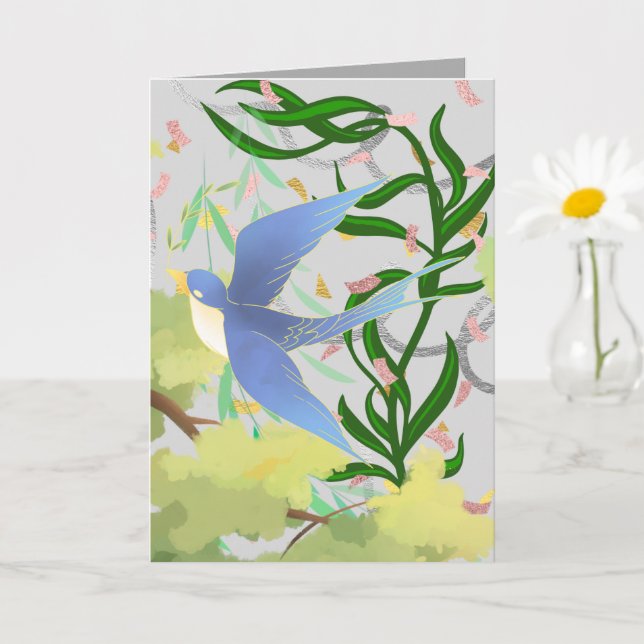 Frühlingsgarten-Vogelgrafik Karte (Kleine Pflanze)