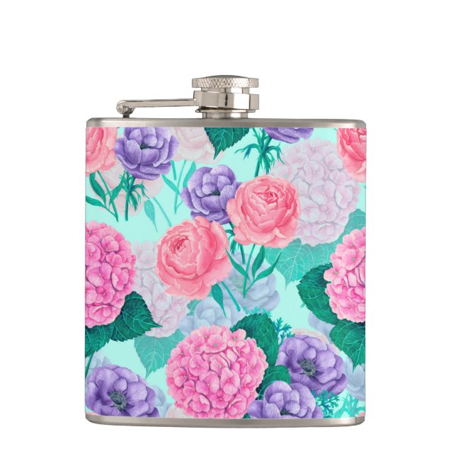 Frühlingsgarten Wasserfarbe 2 Flachmann (Vorderseite)