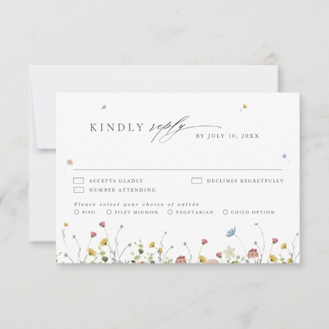 Frühlingsgarten Wildblume Minimalistische Blumenho RSVP Karte (Vorderseite)