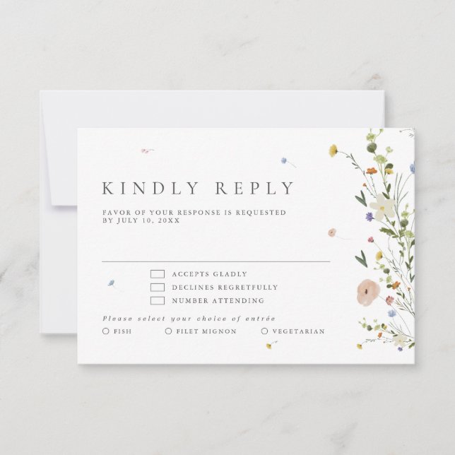 Frühlingsgarten Wildblume Minimalistische Blumenho RSVP Karte (Vorderseite)