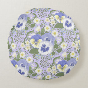 Frühlingsgartenblumen auf Lavendel Rundes Kissen