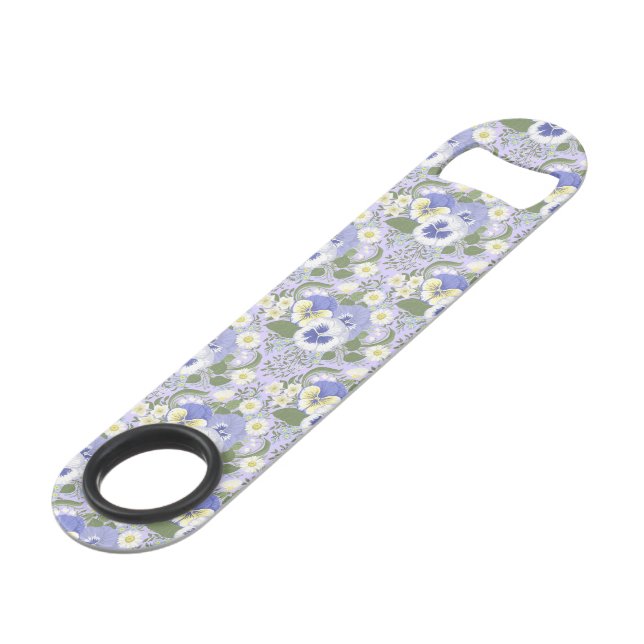 Frühlingsgartenblumen auf Lavendel Speed Flaschenöffner (Vorderseite Schrägansicht)