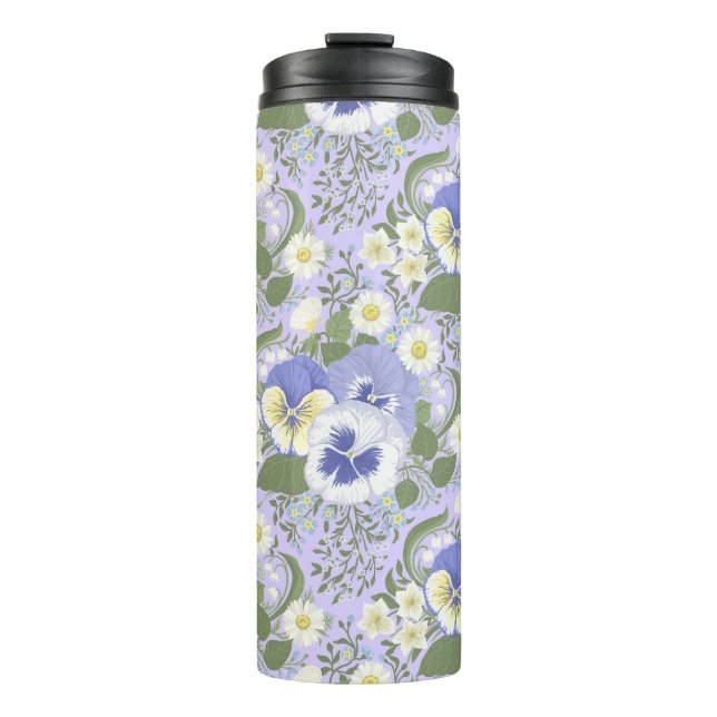 Frühlingsgartenblumen auf Lavendel Thermosbecher (Vorderseite)
