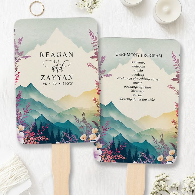 Frühlingsgebirge Florales Hochzeitsprogramm Fächer (Von Creator hochgeladen)