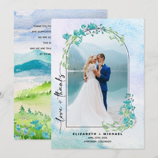 Frühlingsgebirge Hochzeit danke Ihnen Fotokarte Save The Date (Vorne/Hinten)
