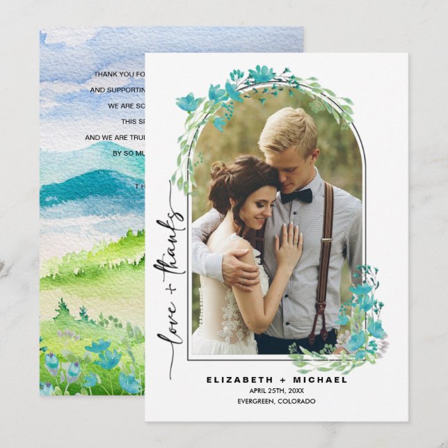 Frühlingsgebirge Hochzeit danke Ihnen Fotokarte Save The Date (Vorne/Hinten)