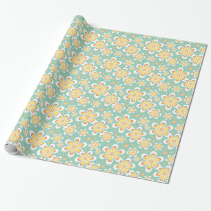 Frühlingsgelbe Blumen auf Grün Geschenkpapier