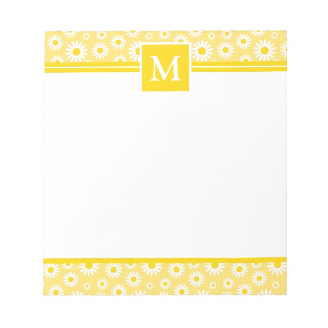Frühlingsgelbe Gänseblümchen-Monogramm Notizblock (Vorderseite)
