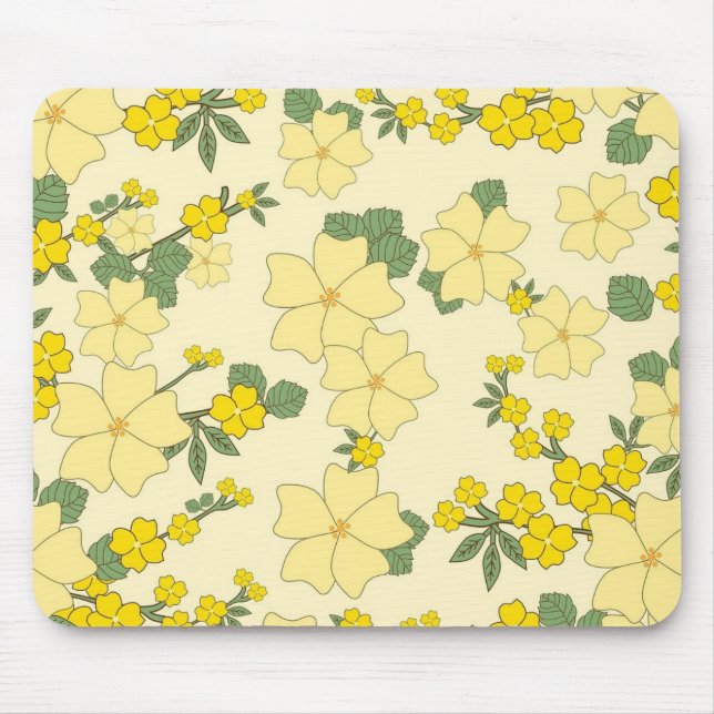 Frühlingsgelbes Blumenmuster Mousepad (Vorne)