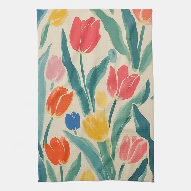 Frühlingsglanz der Tulpen Geschirrtuch (Vertikal)