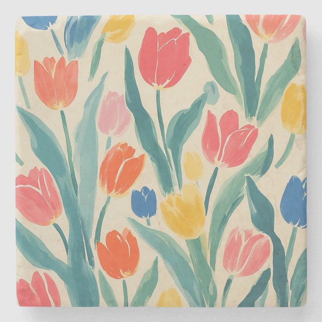 Frühlingsglanz der Tulpen Steinuntersetzer (Vorderseite)