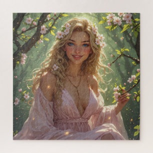 Frühlingsgöttin Blond Rosa Weiße Apfelblüten