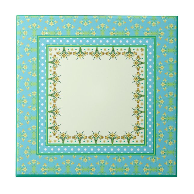 Frühlingsgrenz und Polka Dots Keramik Tile Fliese (Vorderseite)