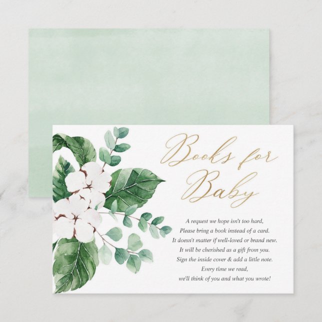 Frühlingsgrün goldfarbene Blumenbücher für Baby Begleitkarte (Vorne/Hinten)