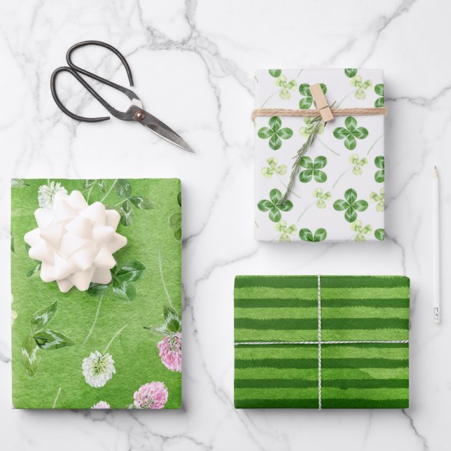 Frühlingsgrüne Keilstreifen Geschenkpapier Set (Vorderseite)