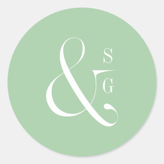 Frühlingsgrüne moderne Typografie paart Monogramm Runder Aufkleber (Vorderseite)