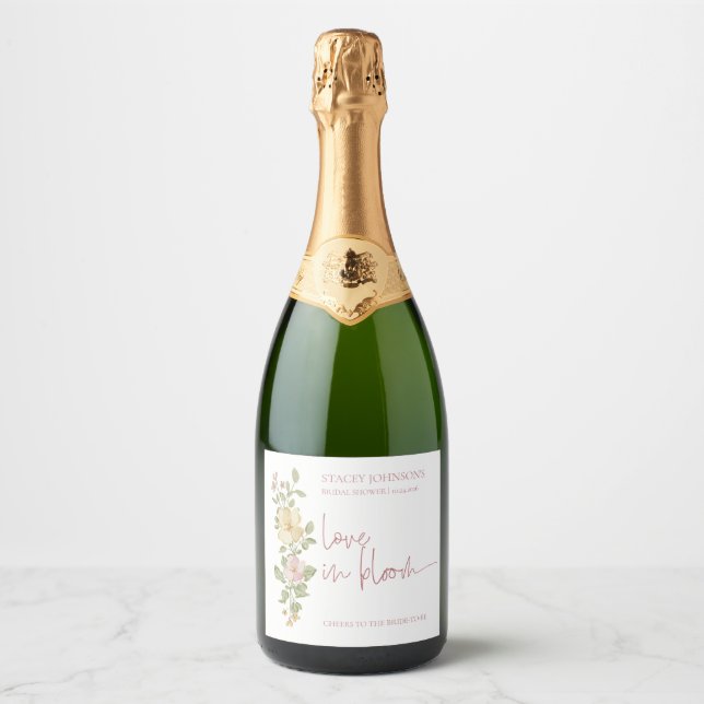 Frühlingshafte Blumen Brautschauer Champagner Flas (Vorderseite)