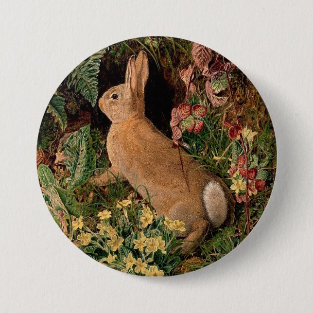 Frühlingshafte Waldlandschaft mit Kaninchen, Blume Button (Vorderseite)