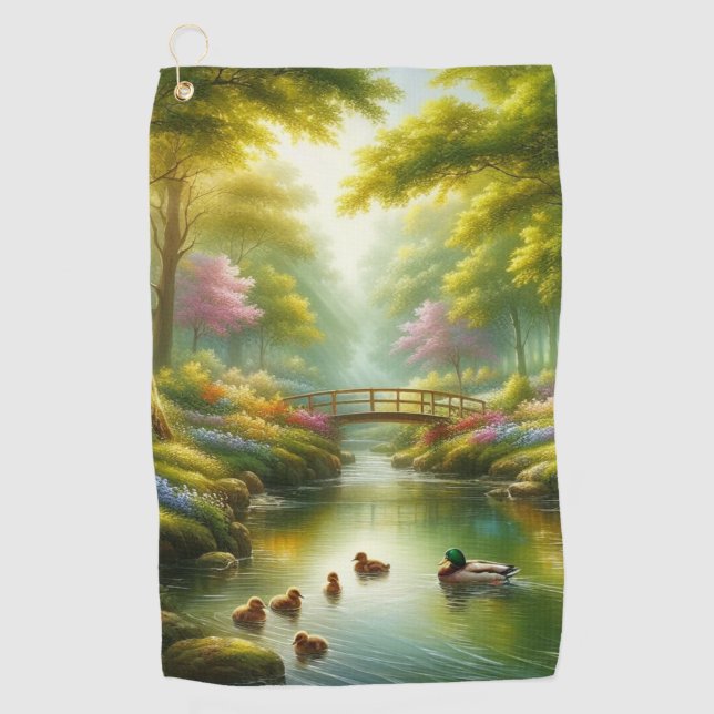 Frühlingshai mit Enten/Blume Golfhandtuch (Vorderseite)