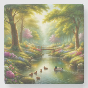 Frühlingshai mit Enten/Blume Steinuntersetzer