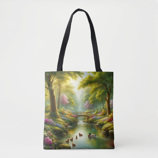 Frühlingshai mit Enten/Blume Tasche (Vorderseite)