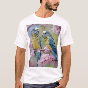 Frühlingsharmonie: Blaue und gelbe Wellensittiche T-Shirt