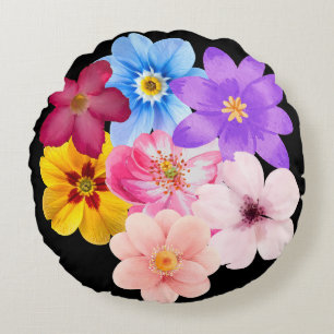 Frühlingsharmonie - Gemischter Wasserfarben-Blumen Rundes Kissen