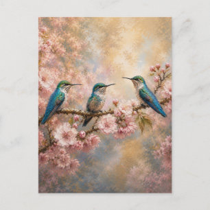Frühlingsharmonie, Kolibris unter Kirschblüten Postkarte