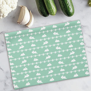 Frühlingshäschen-Muster Weiße Grüne Blumen Geschirrtuch