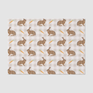 Frühlingshase und Karotten Beige Gingham Ostern Seidenpapier