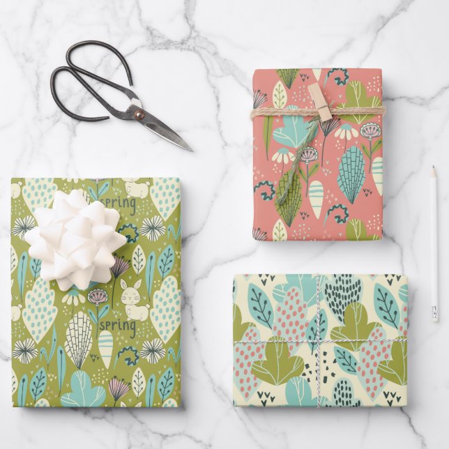Frühlingshasen Geschenkpapier Set (Vorderseite)
