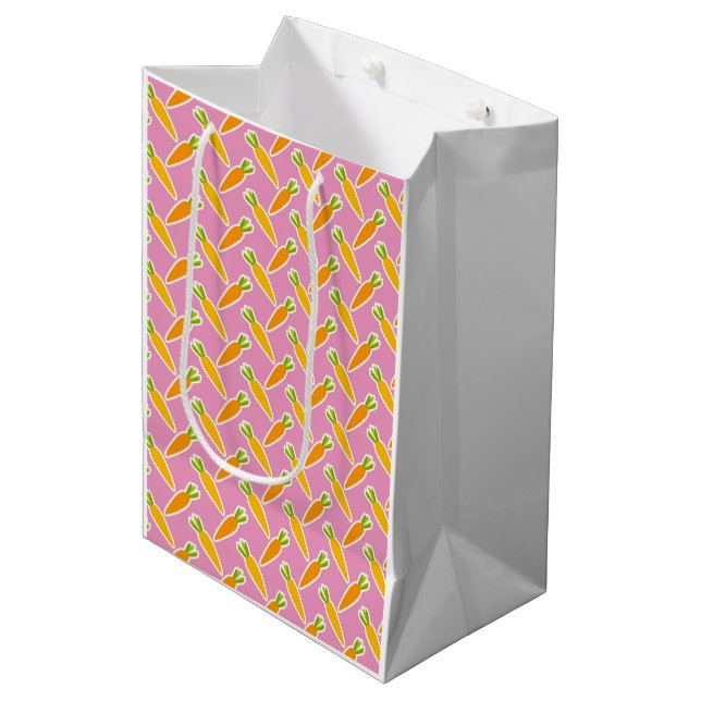 Frühlingshasen Karotten Pink Kinder Gesunder Spaß Mittlere Geschenktüte (Vorderseite Schrägansicht)