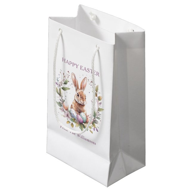 Frühlingshasen Ostereier Kranz Personalisiert Kleine Geschenktüte (Vorderseite Schrägansicht)
