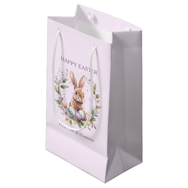 Frühlingshasen Ostereier Kranz Personalisiert Kleine Geschenktüte (Vorderseite Schrägansicht)
