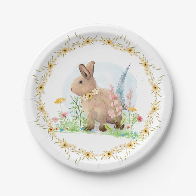 Frühlingshasen Ostern Kaninchen Pink Blütenfarbe Pappteller (Vorderseite)