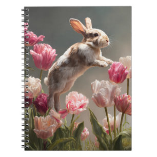 Frühlingshasen Springen Rosa Tulip Art Notizblock
