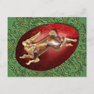 Frühlingshasen und rotes Ei Postkarte