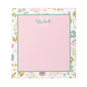 Frühlingshäuschen-Blumen-Monogramm Notizblock