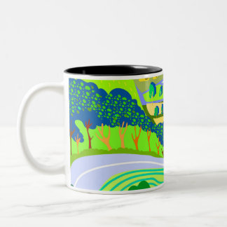 Frühlingshintergrund Natur. Süße Vektorillustratio Zweifarbige Tasse