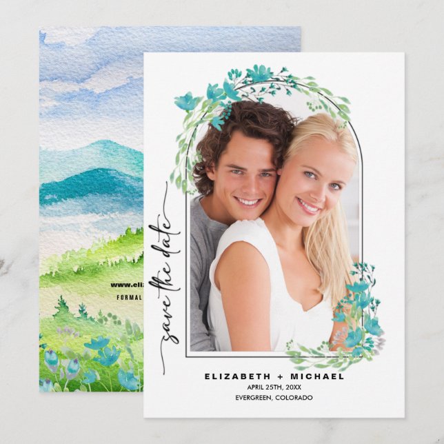 Frühlingshirge | Wildblumen Foto Hochzeit Save The Date (Vorne/Hinten)