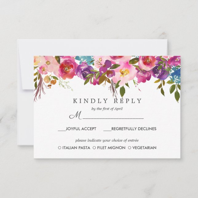 Frühlingshitz | Floral Wedding RSVP MEAL Option Karte (Vorderseite)