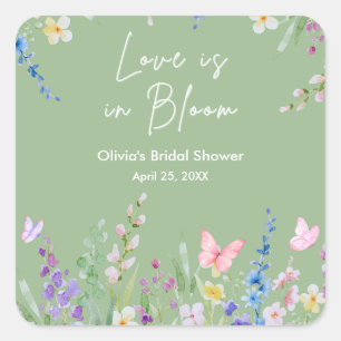 Frühlingshochzeit Floral Love is in Bloom Brautpar Quadratischer Aufkleber
