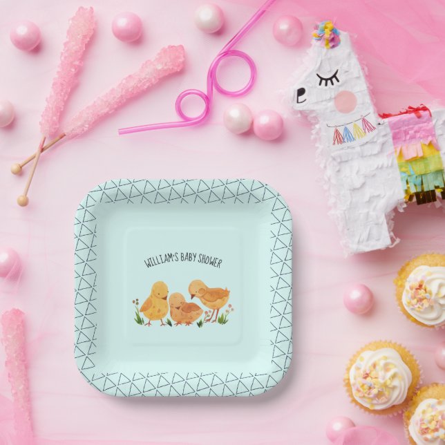 Frühlingshühnchen Floral Baby Dusche Pappteller (Party)