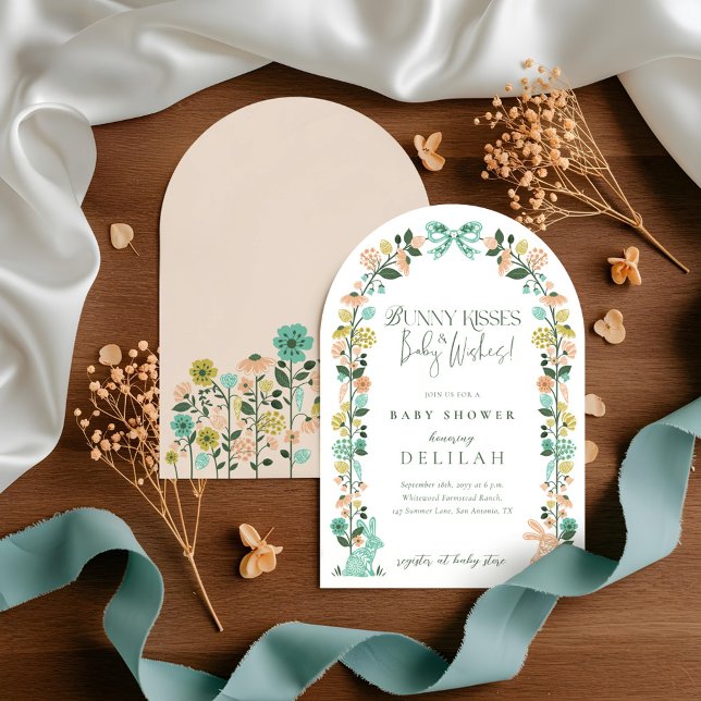 Frühlingshühner Wildblume Osterfest Kinderdusche B Einladung (Spring Wildflower Easter Bunny Baby Shower Bow Invitation)