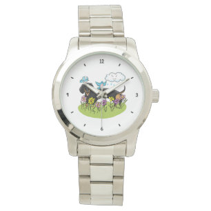 Frühlingshund Dackel (schwarz und braun) Niedlich Armbanduhr