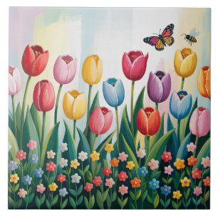 Frühlingshuppen und Schmetterlinge   Farbenfroh Fliese