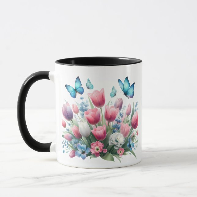 Frühlingshuppen und Schmetterlinge Tasse (Links)