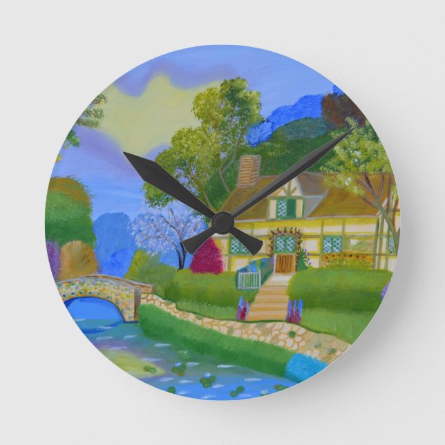 FrühlingsHütte Runde Wanduhr (Vorderseite)