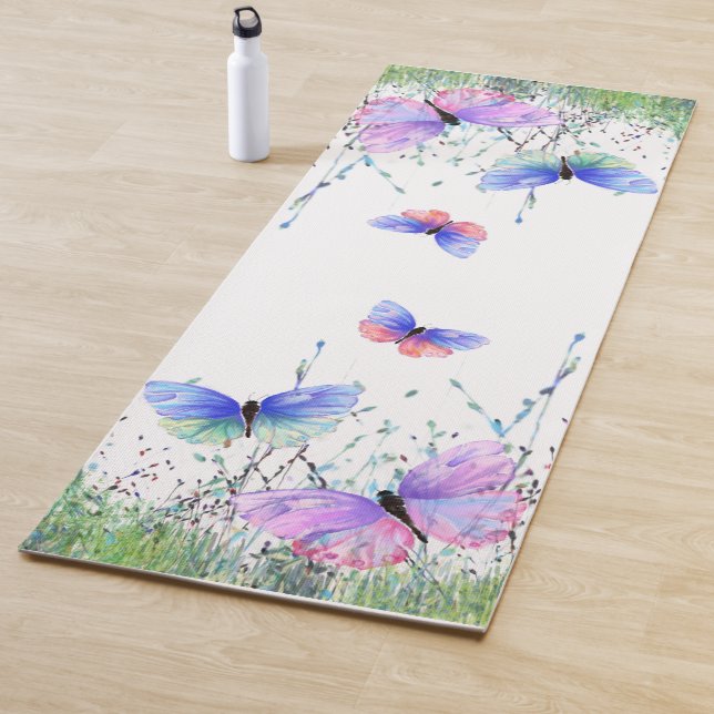 Frühlingshyoga Mat Bunte Schmetterlinge fliegen Yogamatte (Beispiel)