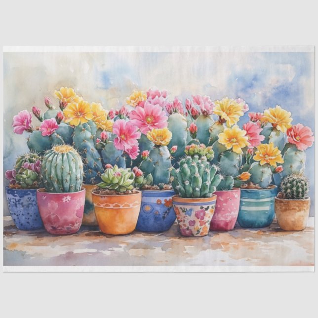 Frühlingskaktus und Blume Dekoupage Seidenpapier (Vorderseite)